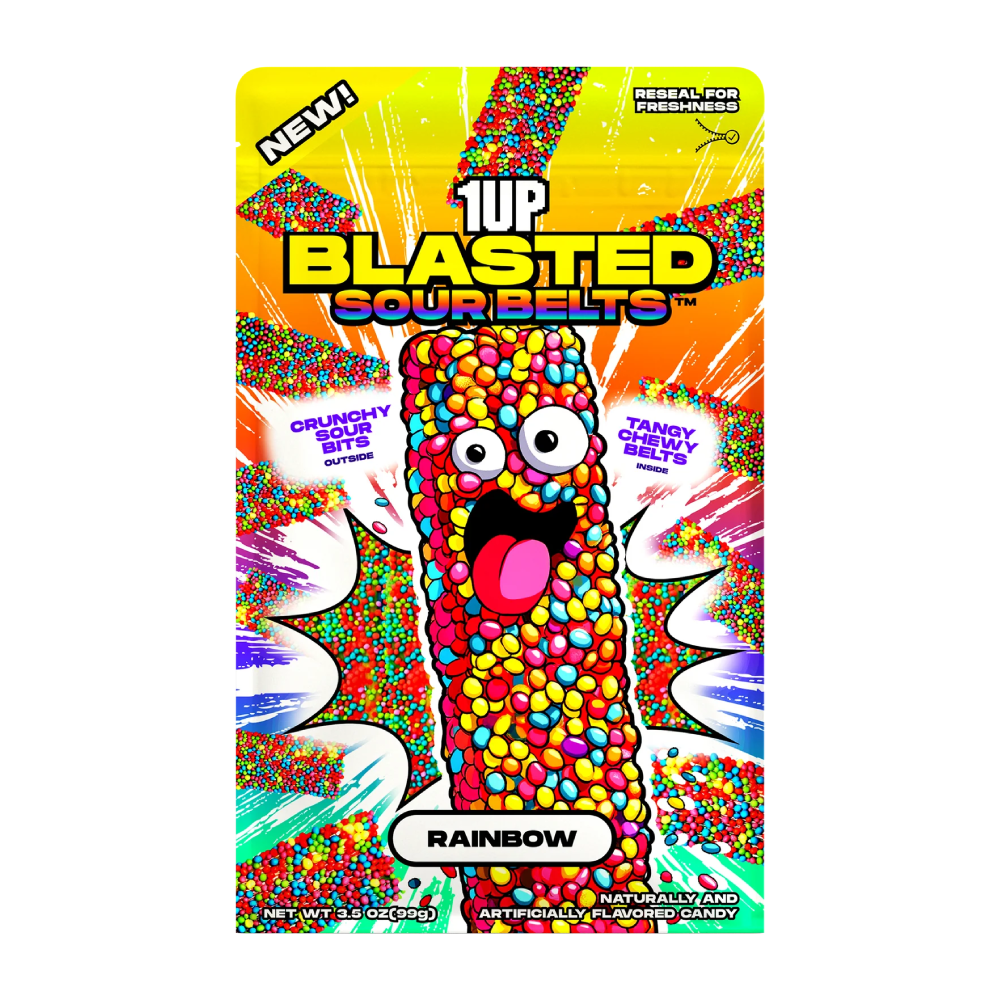 1UP Blasted Sour Belts Rainbow Candy (99g)