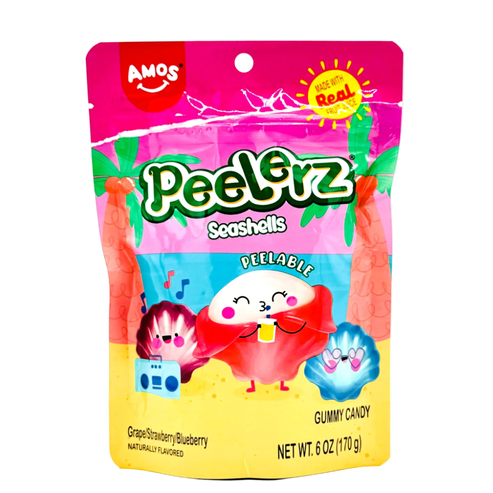 Amos Peelerz Seashells Grape/Strawberry/Blueberry Naturally Flavored Peelable Gummy Candy (170g)