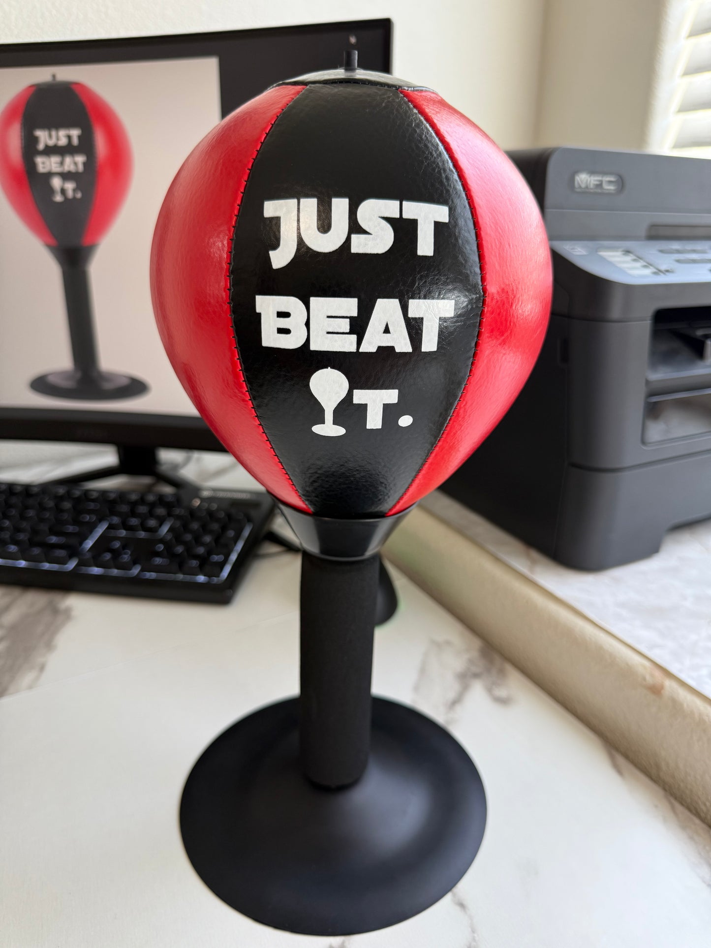 Just Beat It Desktop Punching Ball – Stress Relief Toy for Office and Home, Red and Black Spring-Back Boxing Ball with Suction Base – Fun Desk Accessory for Adults and Kids