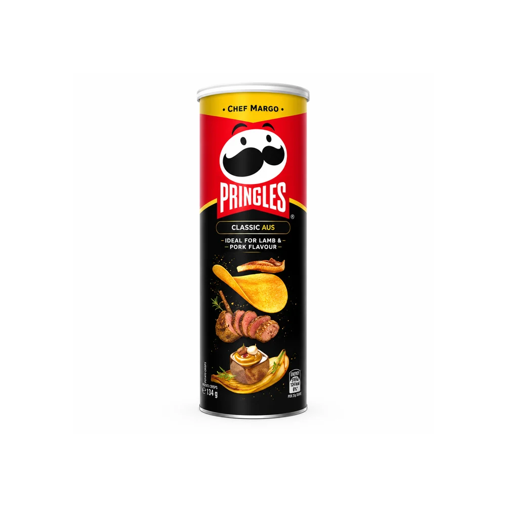 A can of Pringles Classic Air Chef Margo potato chips on a plain white background.