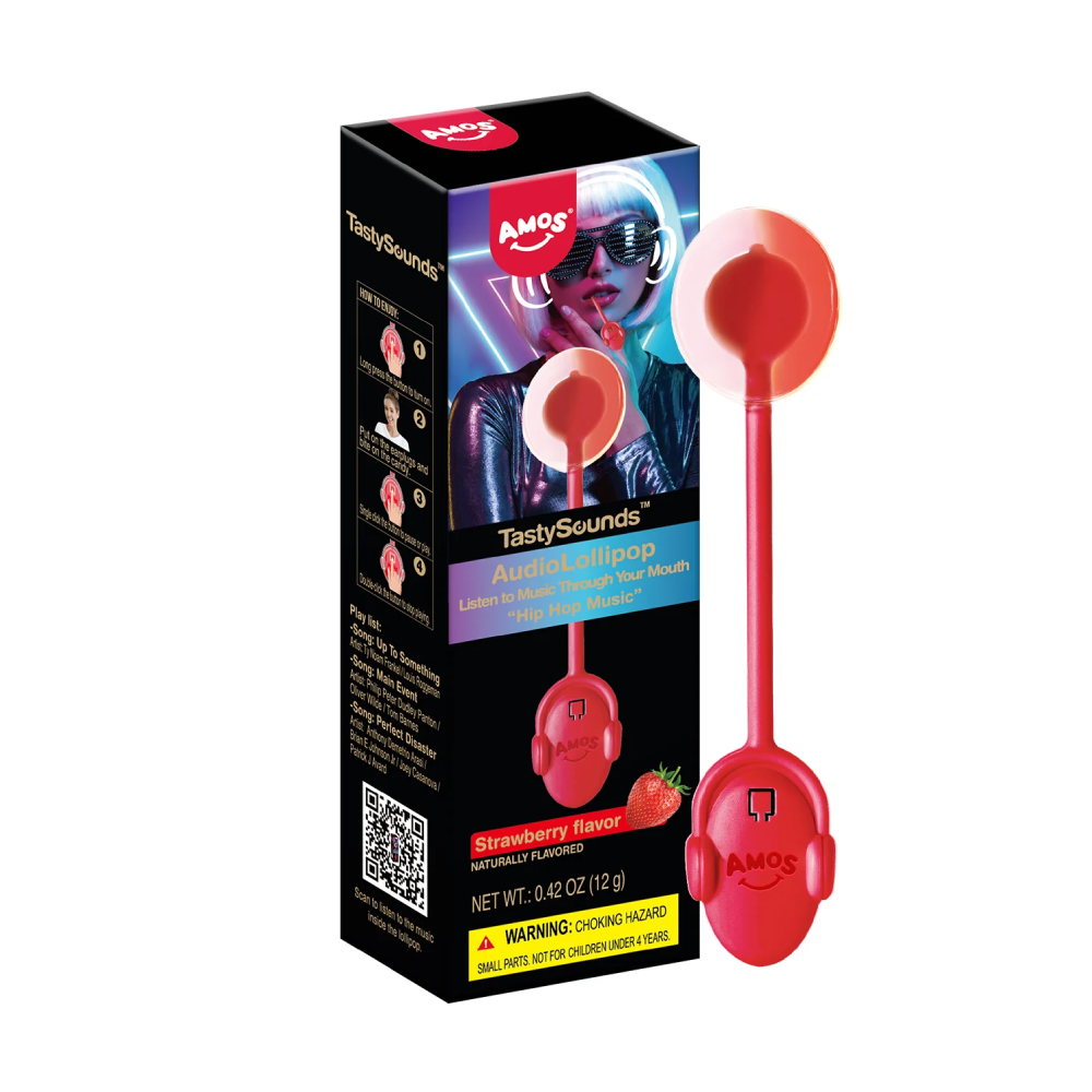 Amos TastySounds "Hip Hop Music" Strawberry Flavor Audio Lollipop (12g)