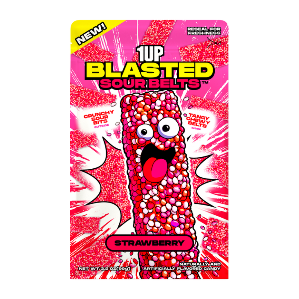 1UP Blasted Sour Belts Strawberry Candy (99g)