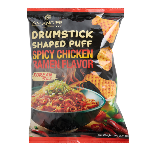 Amandier Drumstick Shaped Puff Spicy Chicken Ramen Flavor Korean Style Chips (60g)