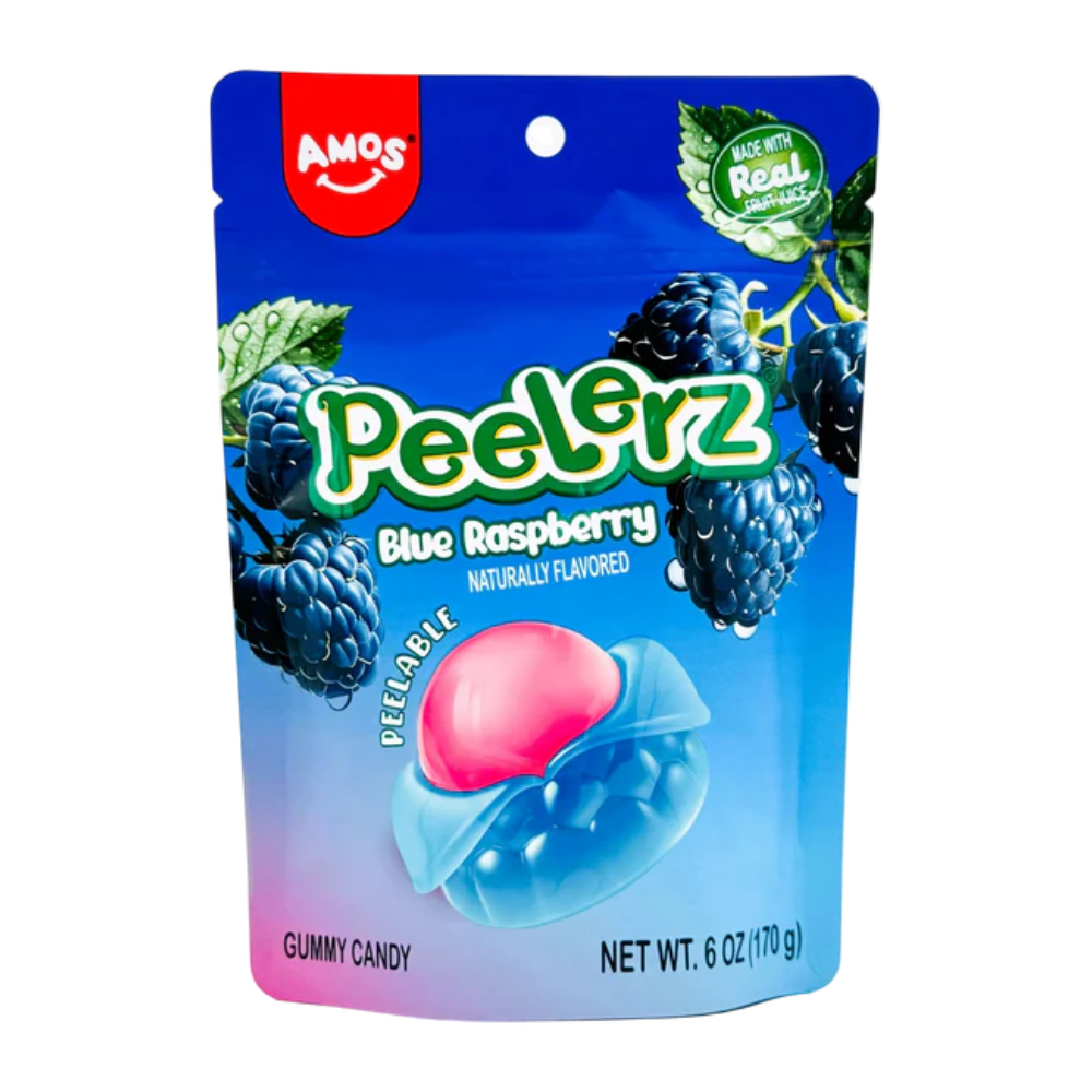 Amos Peelerz Blue Raspberry Naturally Flavored Peelable Gummy Candy (170g)