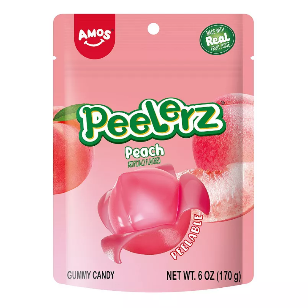 Amos Peelerz Peach Artificially Flavored Peelable Gummy Candy (170g)