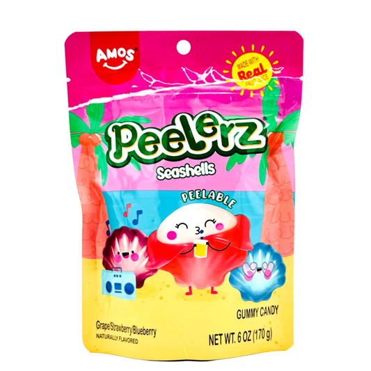 Amos Peelerz Seashells Grape/Strawberry/Blueberry Naturally Flavored Peelable Gummy Candy (170g)