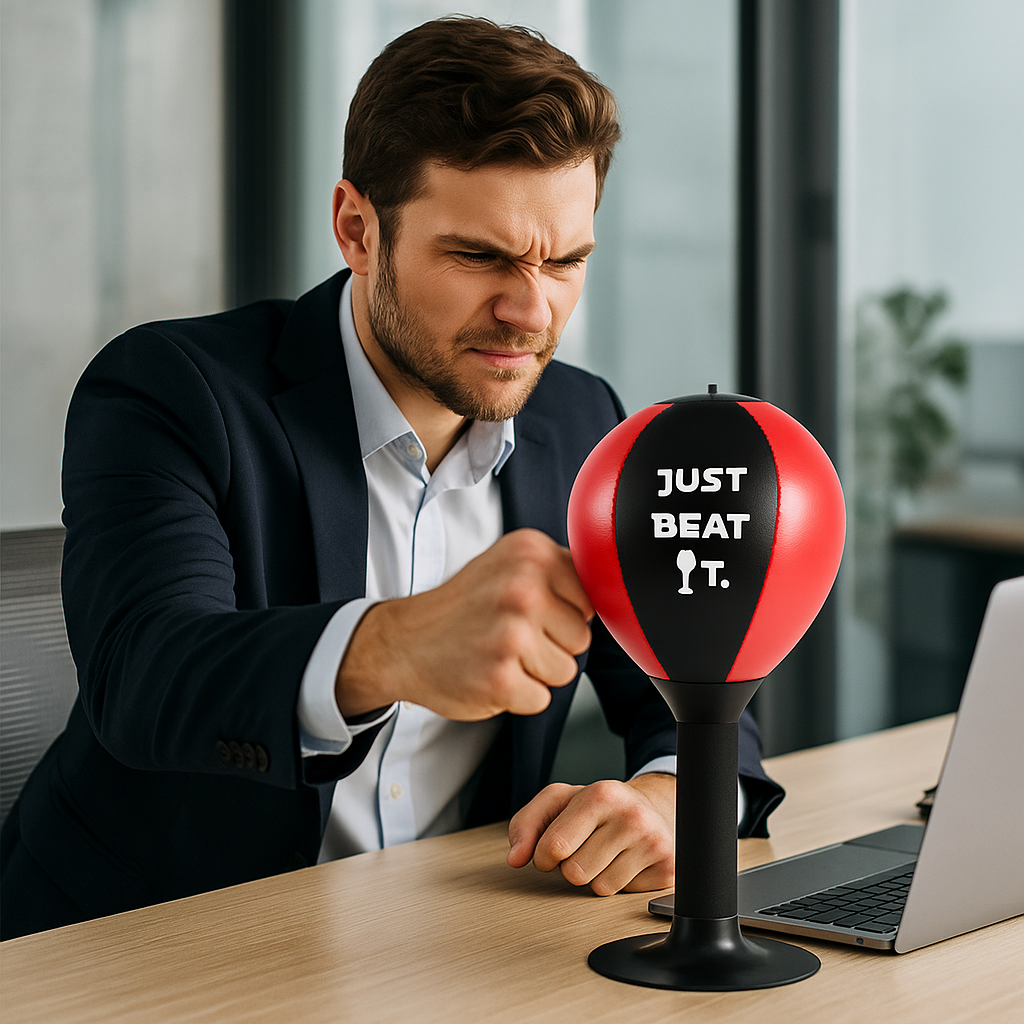 Just Beat It Desktop Punching Ball – Stress Relief Toy for Office and Home, Red and Black Spring-Back Boxing Ball with Suction Base – Fun Desk Accessory for Adults and Kids