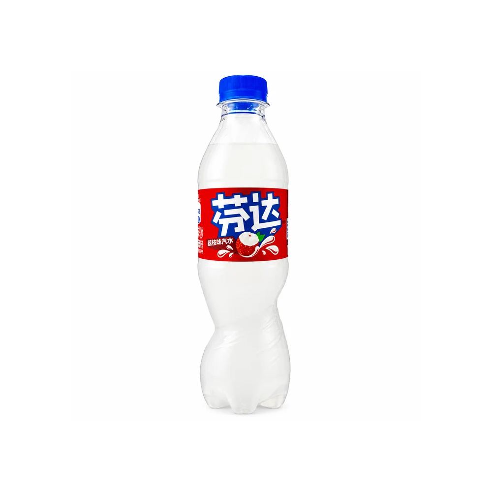 A bottle of Chinese soda drink with a blue cap and a red label featuring Chinese characters, shown on a plain white background.