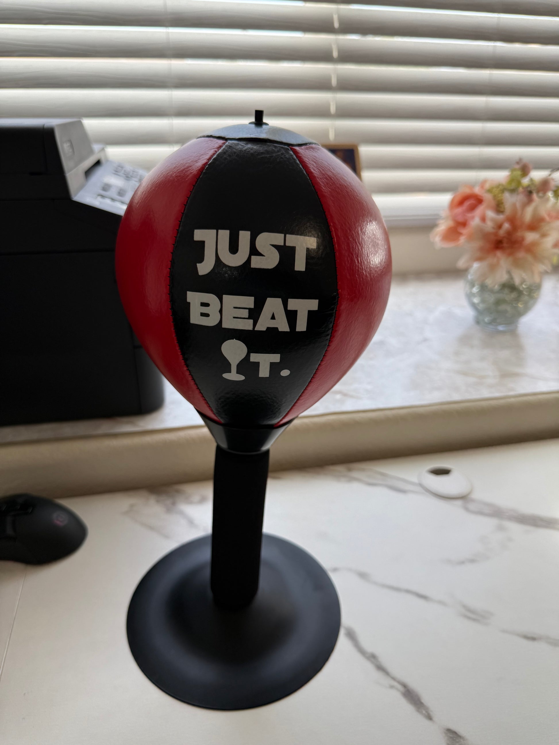 Just Beat It Desktop Punching Ball – Stress Relief Toy for Office and Home, Red and Black Spring-Back Boxing Ball with Suction Base – Fun Desk Accessory for Adults and Kids