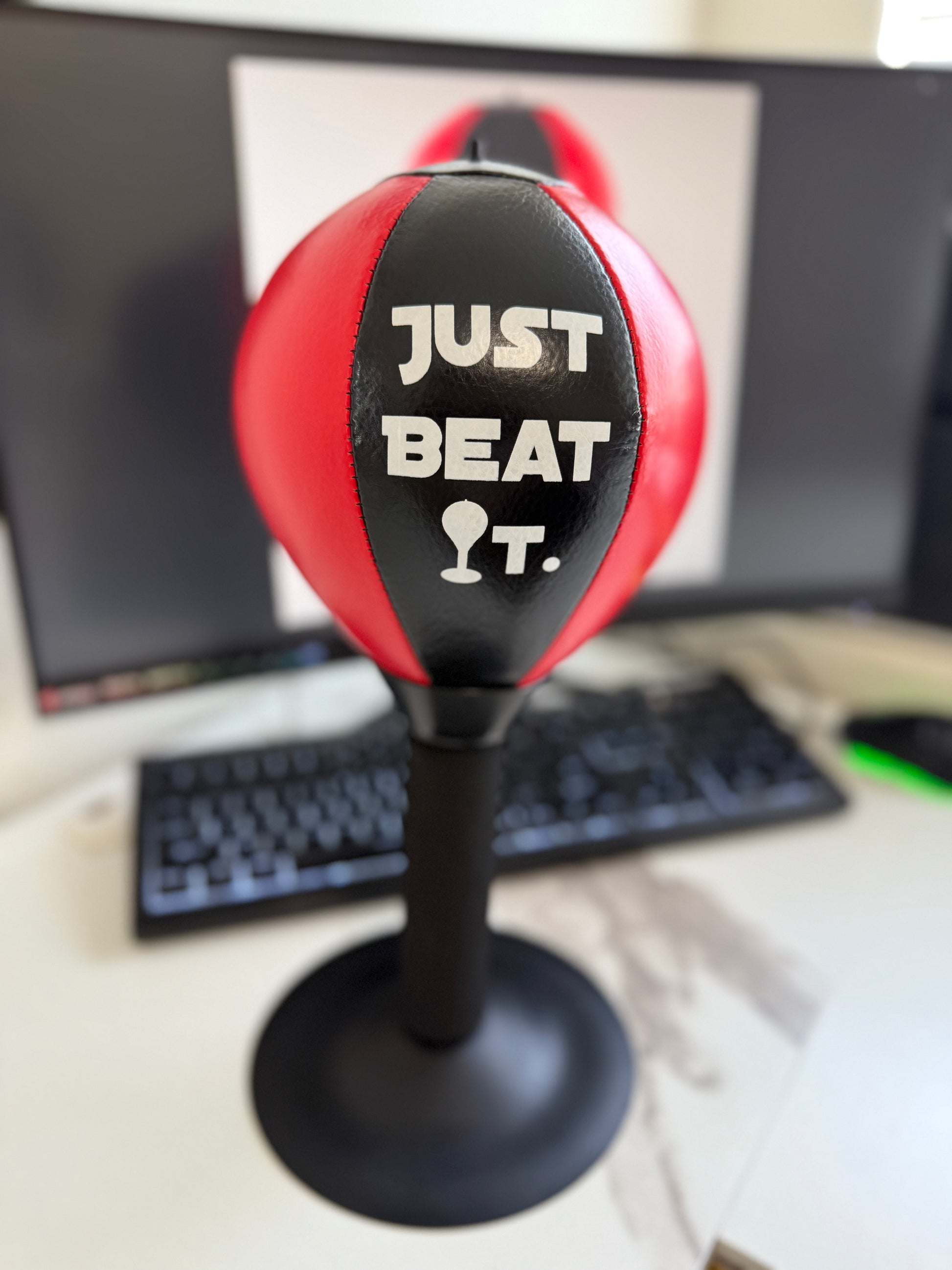 Just Beat It Desktop Punching Ball – Stress Relief Toy for Office and Home, Red and Black Spring-Back Boxing Ball with Suction Base – Fun Desk Accessory for Adults and Kids