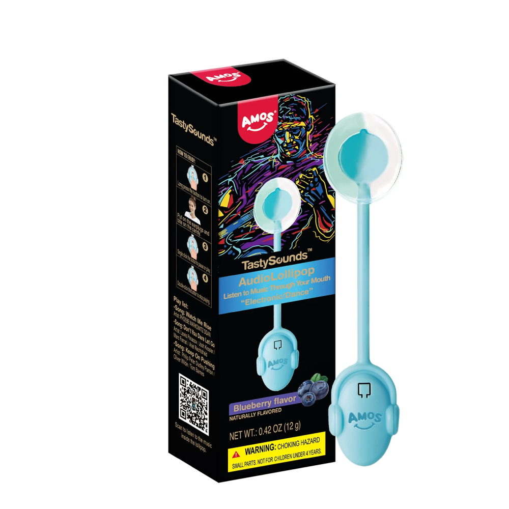 Amos TastySounds "Electronic/Dance" Blueberry Flavor Audio Lollipop (12g)