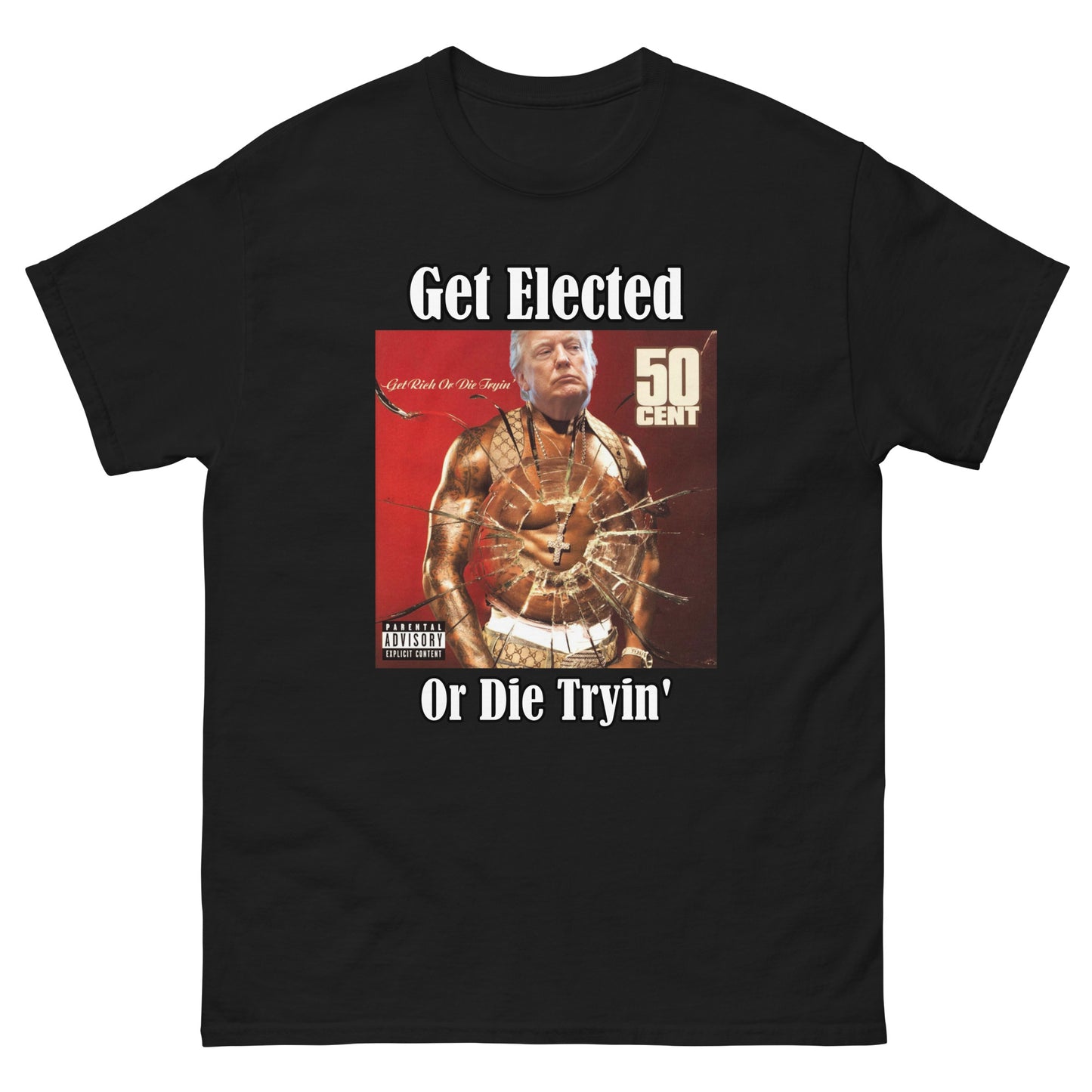 Trump 50 Cent "Get Rich Or Die Tryin" MAGA 2024 Funny T-Shirt for Men and Women - Full Sizes Available