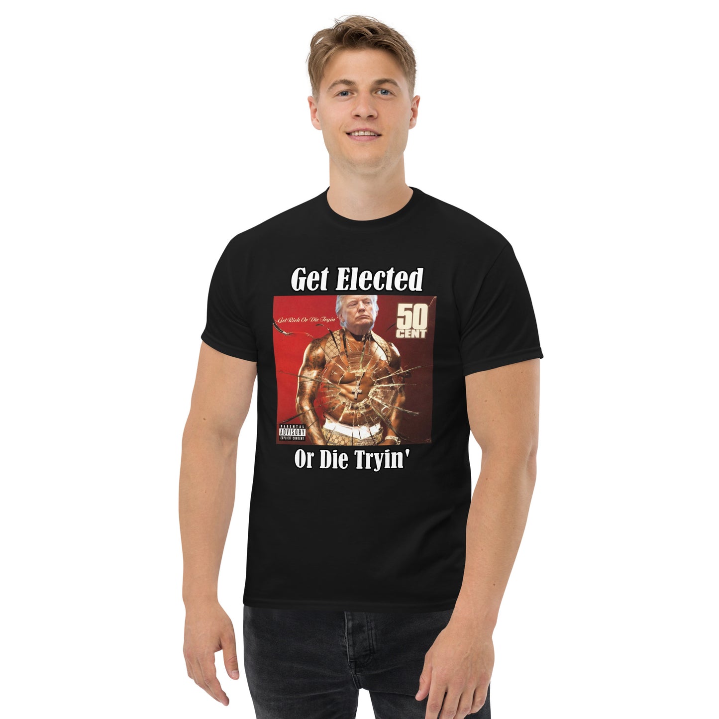 Trump 50 Cent "Get Elected Or Die Tryin" MAGA 2024 Funny T-Shirt for Men and Women - Full Sizes Available