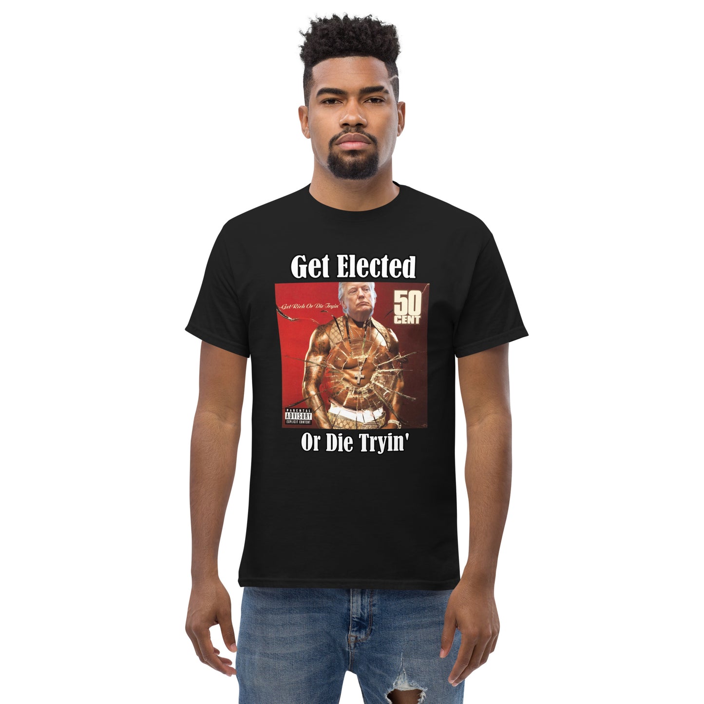 Trump 50 Cent "Get Elected Or Die Tryin" MAGA 2024 Funny T-Shirt for Men and Women - Full Sizes Available